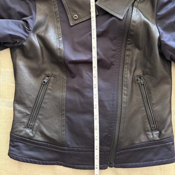 Mackage Bomber Jacket Dark Blue with Black Leather Accents - Size Small - Picture 4 of 11